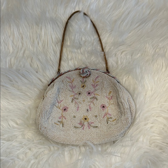 Vintage Domar Beaded Floral Evening Clutch Gold Handle - Picture 6 of 9